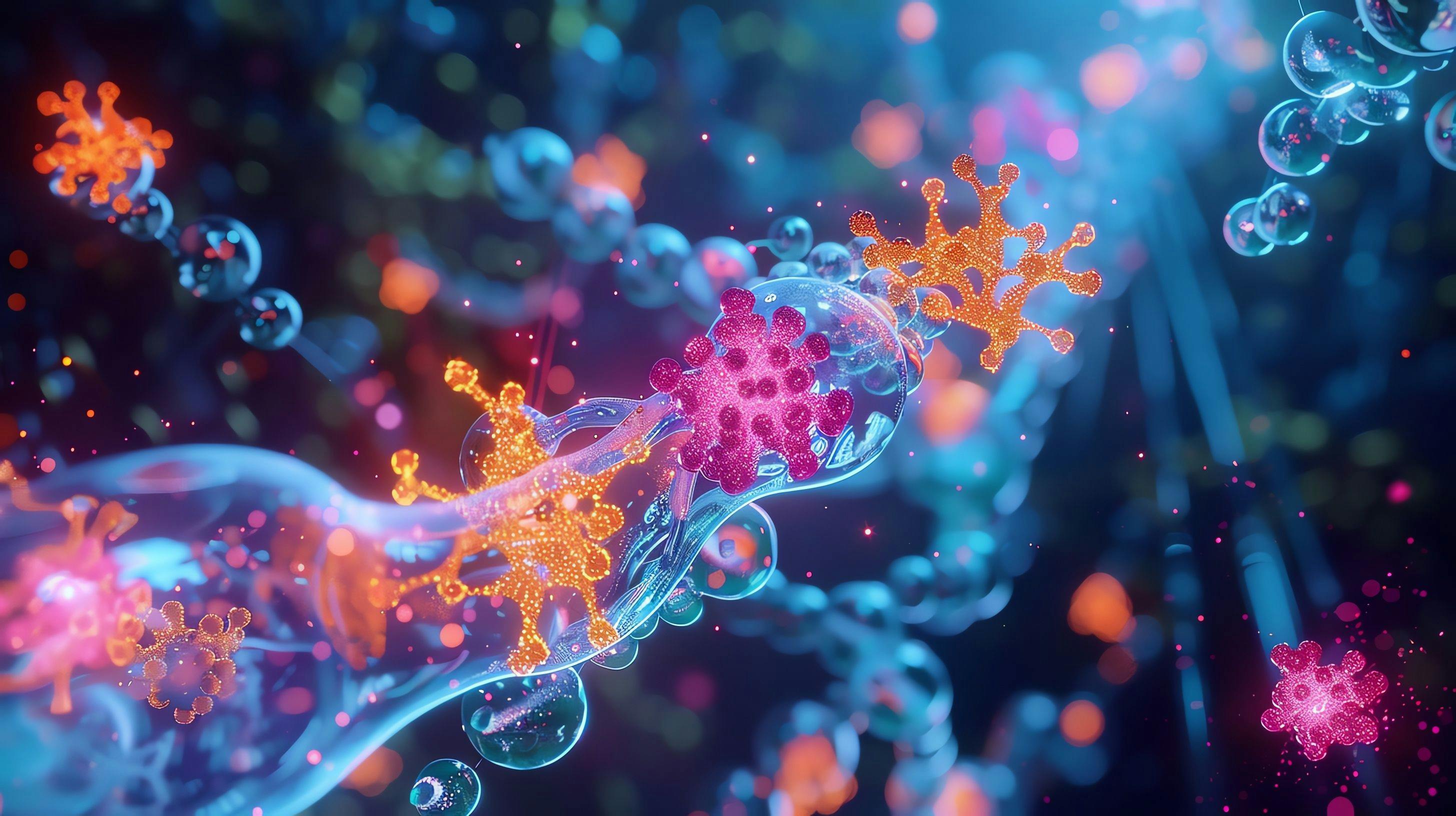 A detailed 3D molecular landscape featuring neon-lit nanoparticles designed for targeted drug delivery | Image Credit: © Naruemon - stock.adobe.com