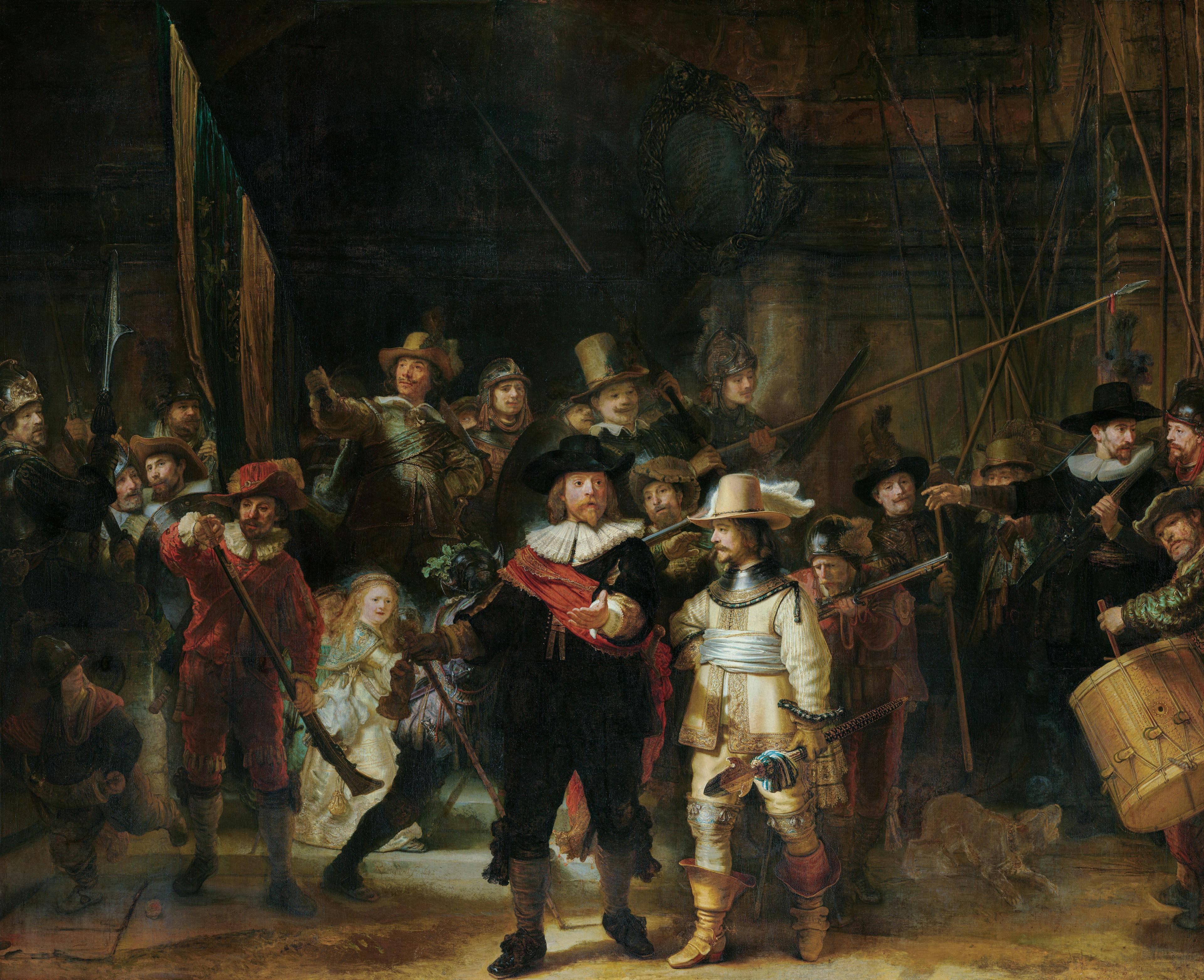 Rembrandt van Rijn (1606-1669) The Shooting Company of Frans Banning Cocq and Willem van Ruytenburch also know as The Night Watch, 1642. Oil on canvas, Rijksmuseum, Amsterdam


