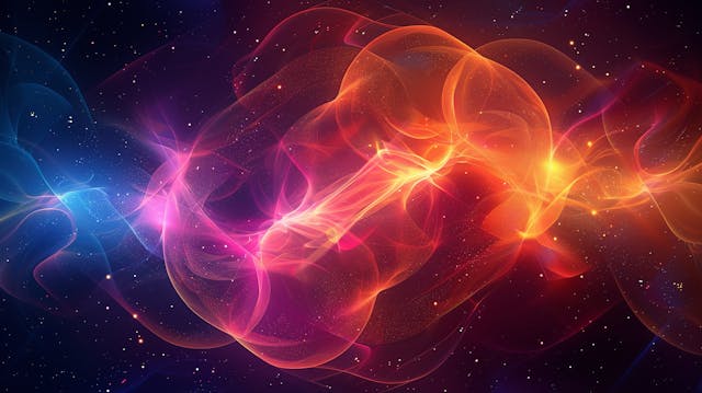 A symphony of quantum vibrations resonating through the fabric of reality, shaping the dynamics of the cosmos. Flat color illustration, shiny, Minimal and Simple. | Image Credit: © DARIKA - stock.adobe.com