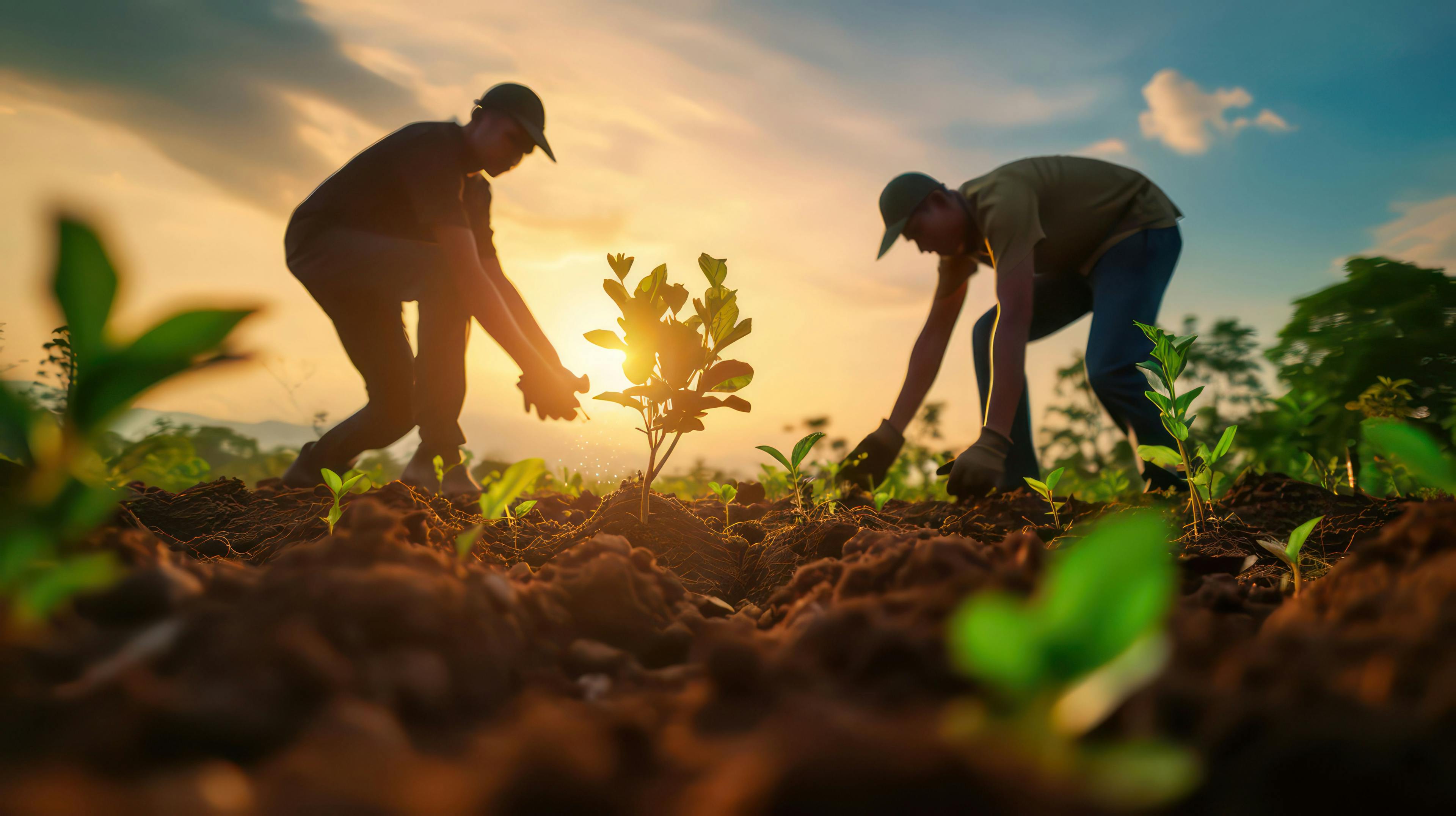 Farmer hands hold soil earth sunset. Agriculture. Engineer checks soil fertility with argon. Business ricks employee land agro company. Farmer hands pouring earth sunset. Modern agro farm eco. Generated with AI. Image Credit: © Ibad - stock.adobe.com
