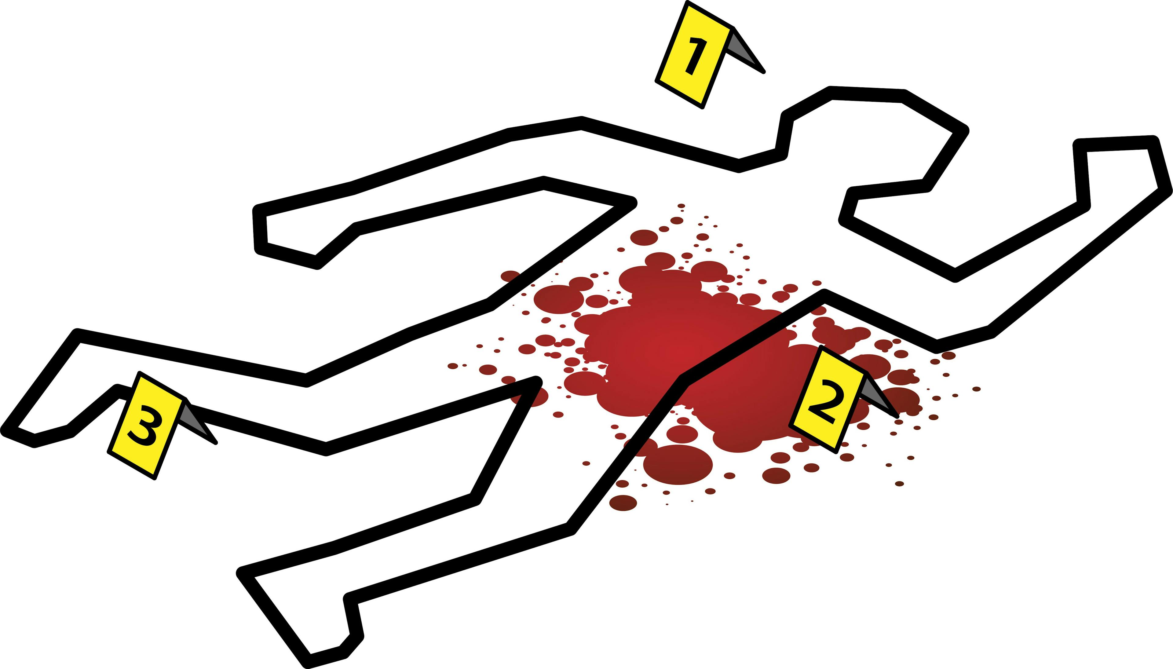 Crime scene with blood stain and yellow evidence flags © Zern Liew - stock.adobe.com