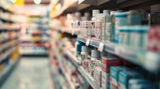 Shelf in a pharmacy stocked with various medication boxes, with a focus on the packaging in the foreground and a blurred background. Generated with AI. | Image Credit: © MP Studio - stock.adobe.com