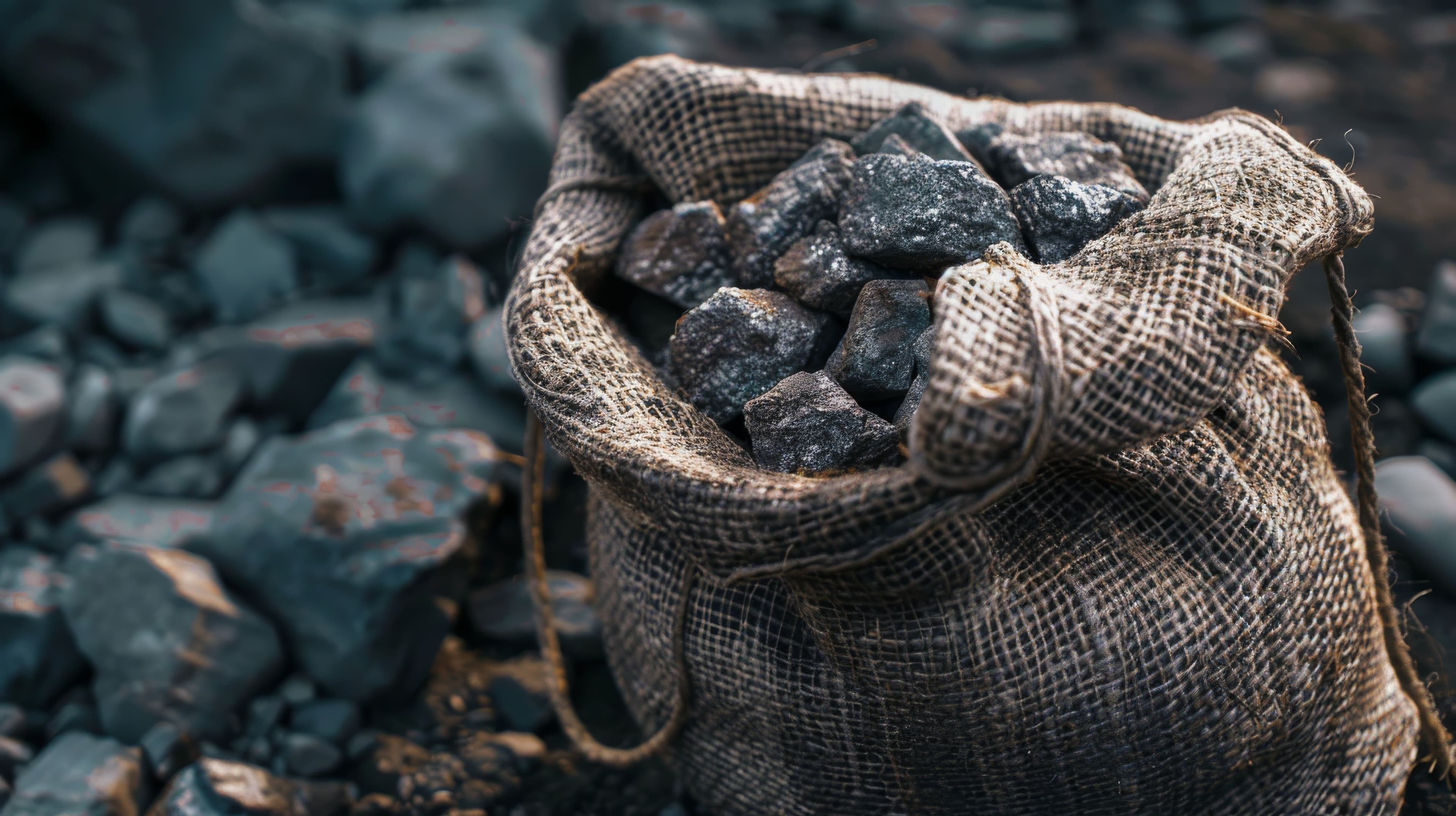 A burlap bag filled with uranium ore. It has a rough surface contrasting with the dark, rough stone inside. Unrefined mineral fragments indicate radioactive potential. Generated with AI. Image Credit: © Saowanee - stock.adobe.com.