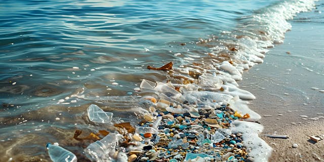 Marine microplastic pollution contaminates large bodies of water entering the food chain. Concept Marine Pollution, Microplastics, Water Contamination, Food Chain Impact. Generated by AI. | Image Credit: © Anastasiia - stock.adobe.com