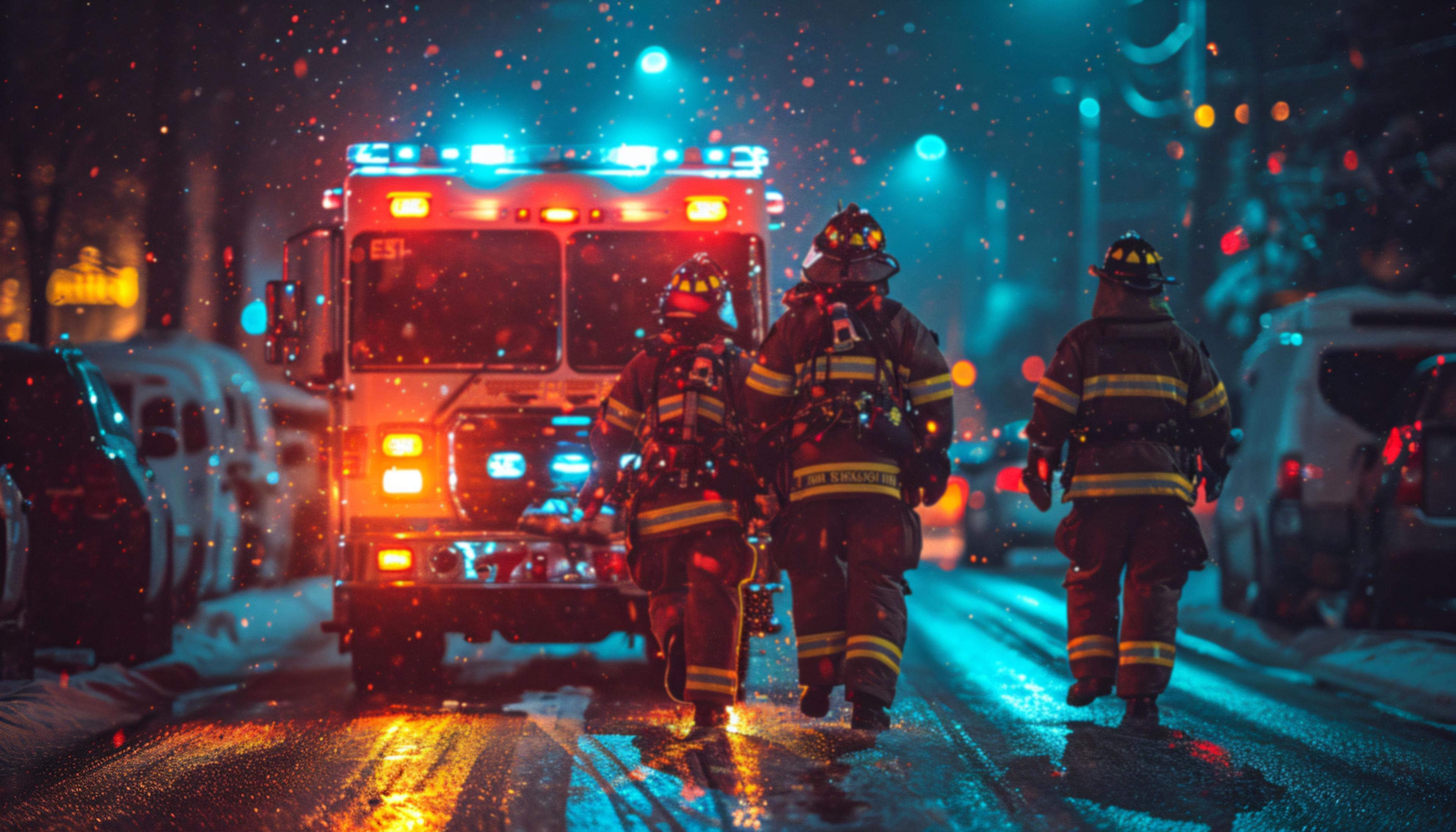 Firefighters working with ambulance in the background. © Soph- stock.adobe.com