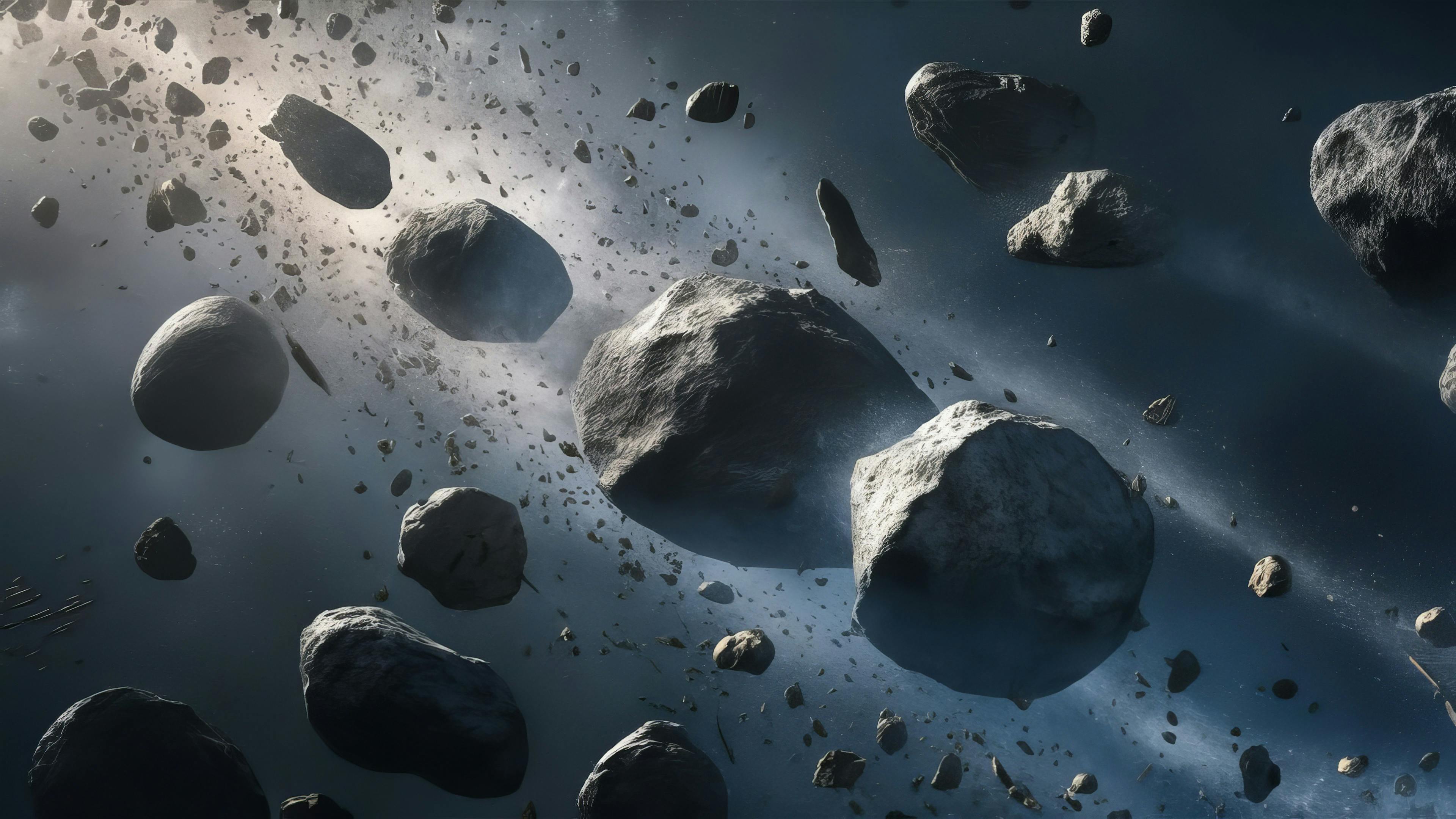 A swarm of asteroids, boulders, or stone meteorites. Generated with AI. | Image Credit: © cherif - stock.adobe.com