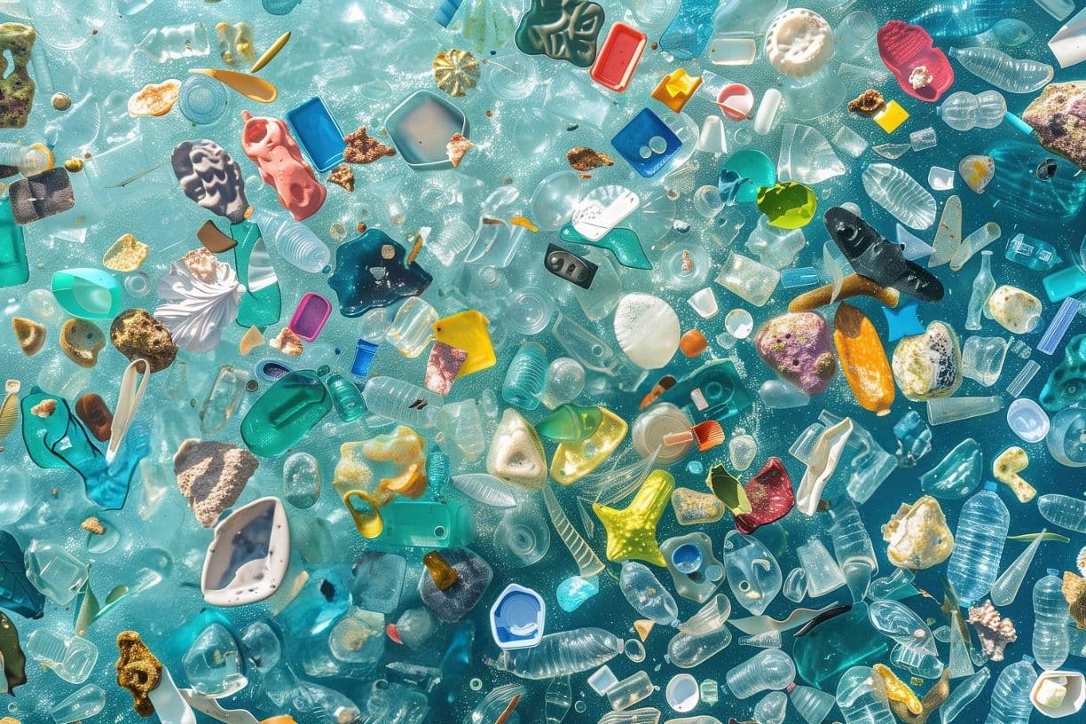 Microplastic debris floating in ocean water © Arsenii - stock.adobe.com