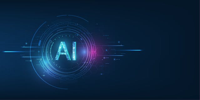 Abstract futuristic digital and technology on dark blue color background. AI(Artificial Intelligence) wording with the circuit design. | Image Credit: © Thitichaya - stock.adobe.com