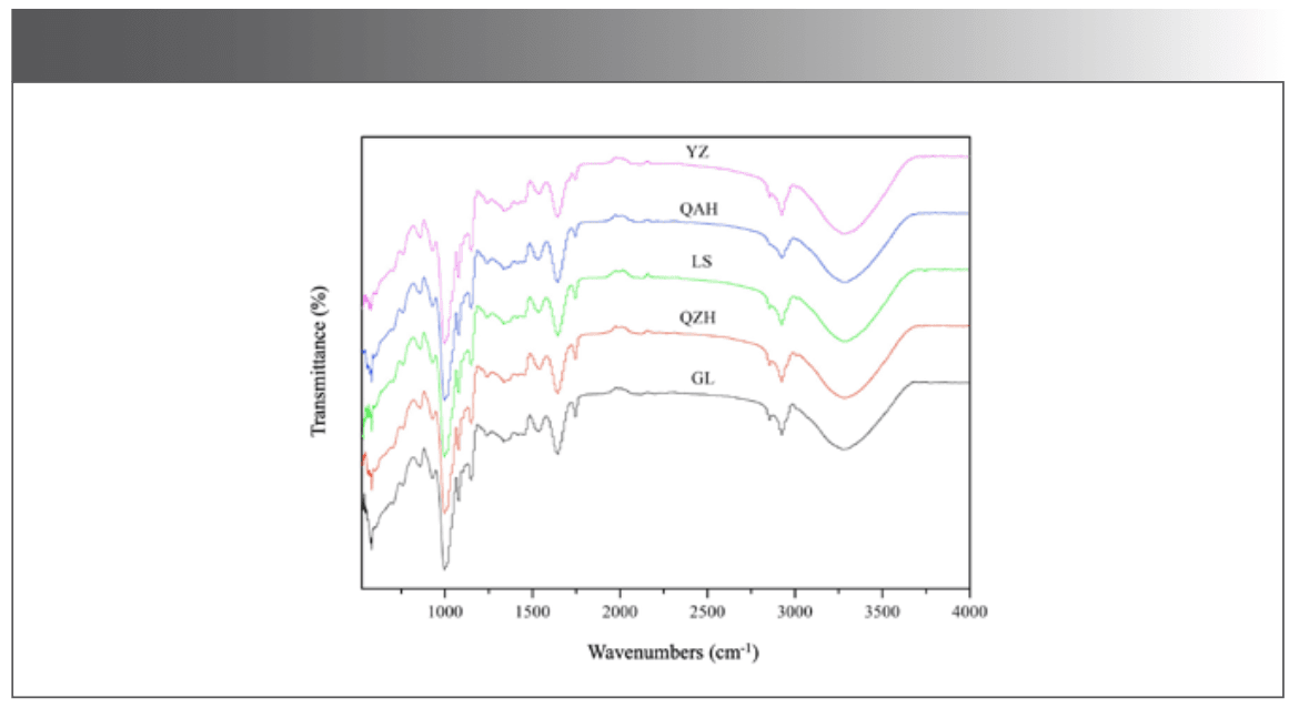 Figure 1: Mid-IR spectra of five kinds of millet after data preprocessing.